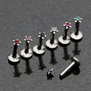 Detail View 1 of Sparkle Star Top Internally Threaded Labret-Aurora Borealis